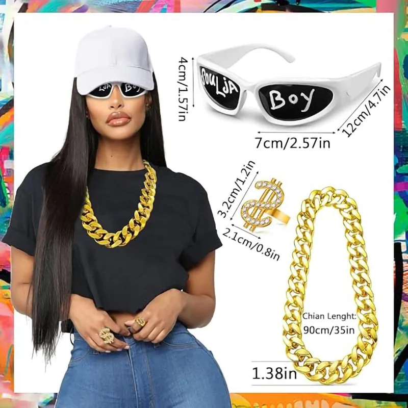 Hip-hop dollar necklace pompous punk local tyrant exaggerated dress glasses dollar hat set wholesale jewelry