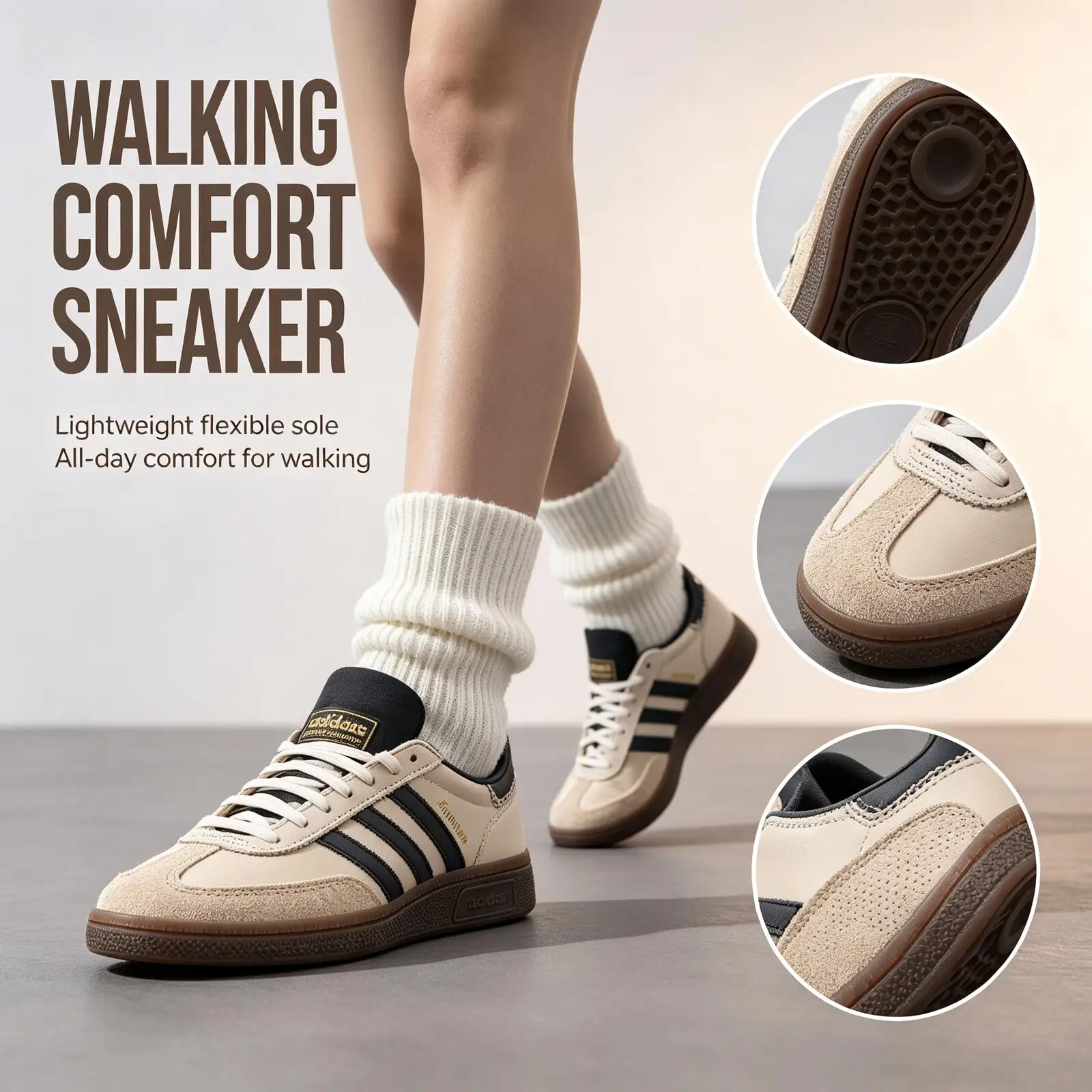 Adidas Official Genuine IE3698 HANDBALL SPEZIAL W Women Low‑Top Shoes IE3698 Beige Black Suede Leather Casual Sneakers