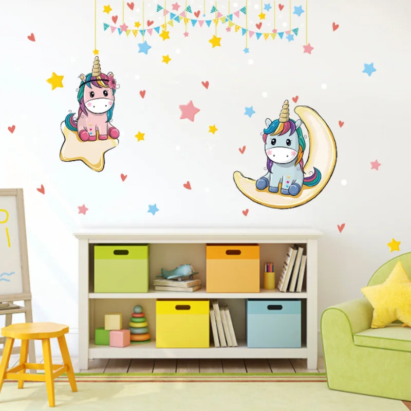 60*90cm Pink Blue Unicorn Sticker DIY Scrapbooking Girl Bedroom Bedside Wall Decoration Self-adhesive Wall Scene Static Stickers