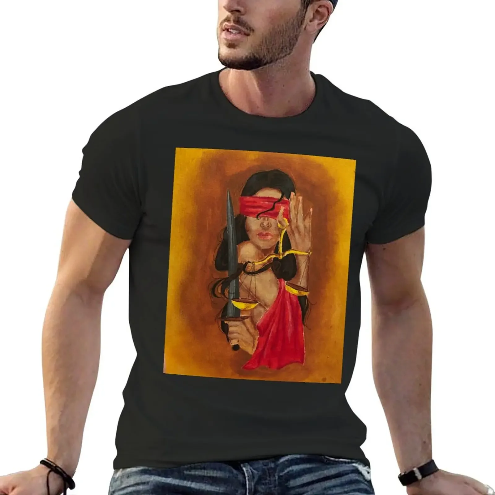 Lady of justice acrylic painting T-Shirt anime tshirt boys whites summer tops fitted t shirts for men