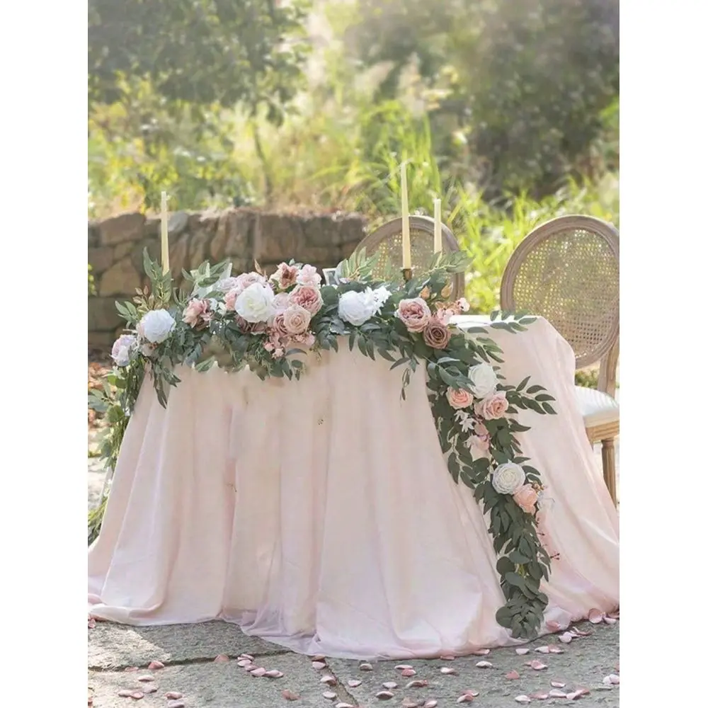 

Гирлянда из эвкалипта и ивовых листьев с цветами, ручной работы, для свадебного декора, украшение для стола молодоженов, украшение для главного стола, декор для арки.