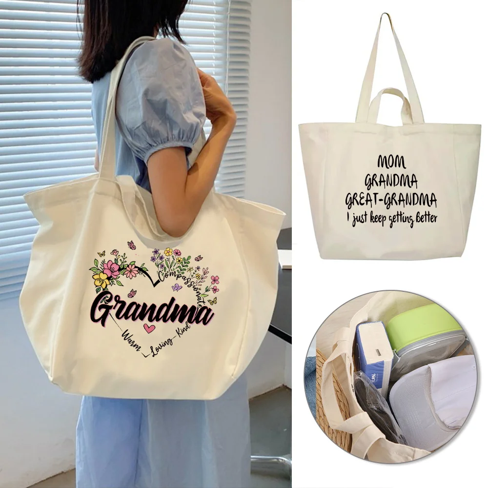 Tote Bag Large Capacity Shoulder Bags Print Grandma Series Casual Canvas Commuter Work Organizer Women's Bag Shopping Pounch