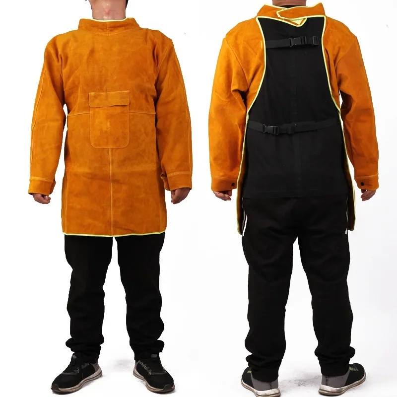 Welder Apron Long Sleeve Cowhide Leather Fireproof Heat Insulation Thickened Work Safety Welding Protection Foot Guard Covers