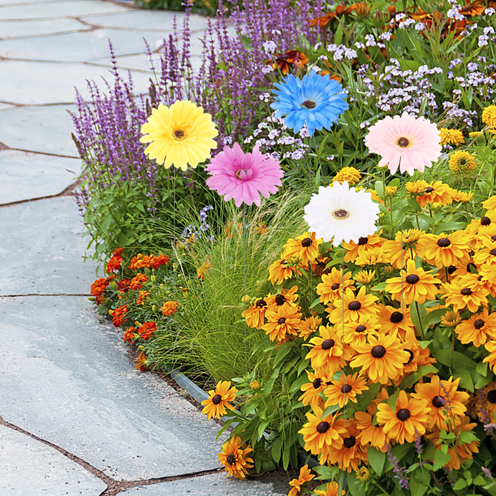 

5 Pcs Lawn Stakes Artificial Gerbera Daisy Flowers Garden naments Metal Crafts Flower stakes Outdoor Yard Decor