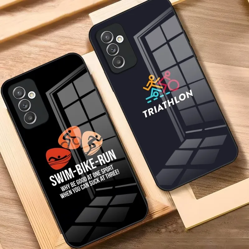 Triathlon Swim Bicycle Marathon Phone Case For Samsung A52 A71 A21 A54 A20 A12 Galaxy A34 A14 A32 M14 Glass Cover