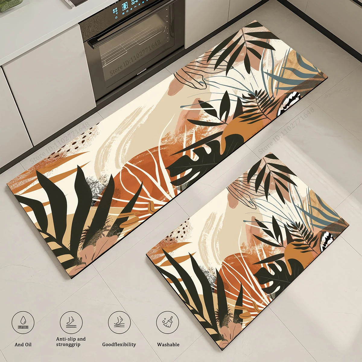 

Кухонный коврик в стиле силуэта листьев, впитывающий нескользящий входной моющийся большой ковер с домашним декором в стиле ретро, высококачественный ковер