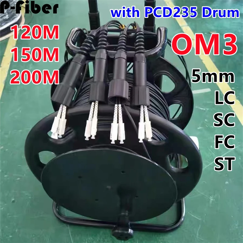 

OM3 outdoor patchcord 4 cores 120m150m200m TPU armored with PCD310 reel 4C LC SC FC ST Multimode waterproof jumper optical fiber