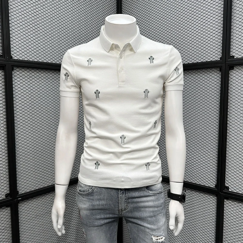 Men's Cactus Print Polo Shirt 2026 Summer New Slim Fit Casual Collared T-Shirt Breathable Cotton Polyester Blend Streetwear