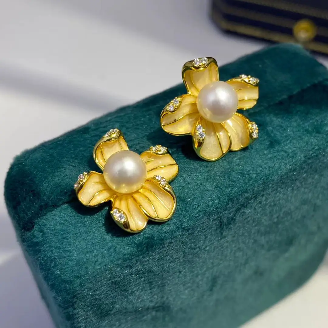 

Flower S925 Sterling Silver Earrings Mount Findings Settings Base Mounting Parts Accessory for 5-7mm Pearls