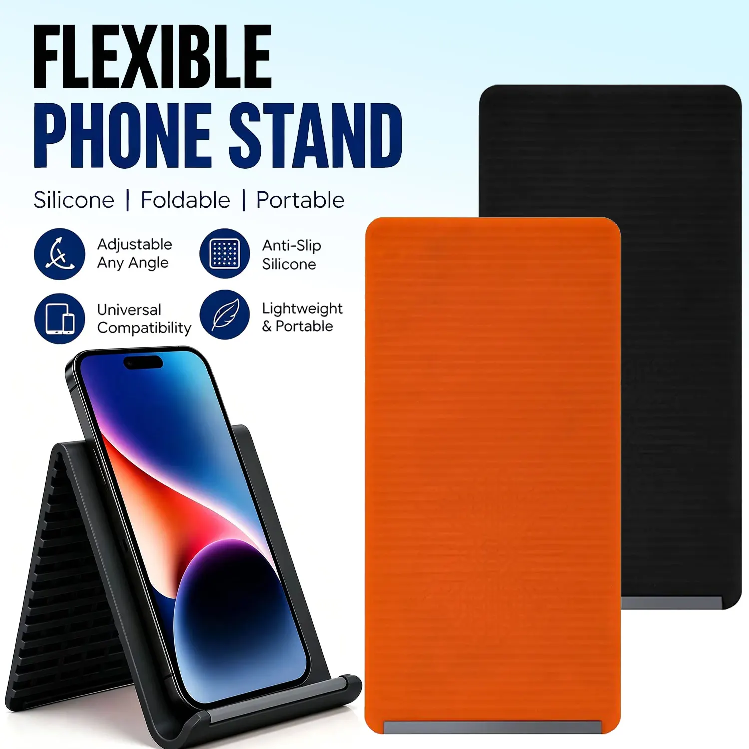 

Flexible Silicone Phone Stand with Aluminum Adjustable Foldable Silicone Phone Stand Portable for Phones Tablets Home or Office