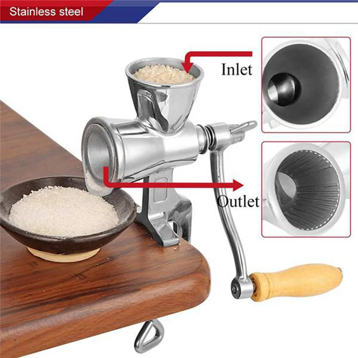 New Manual Grain Grinder Hand Crank Grain Mill Stainless Steel Home Kitchen Grinding Tool for Coffee Corn Rice Soybean