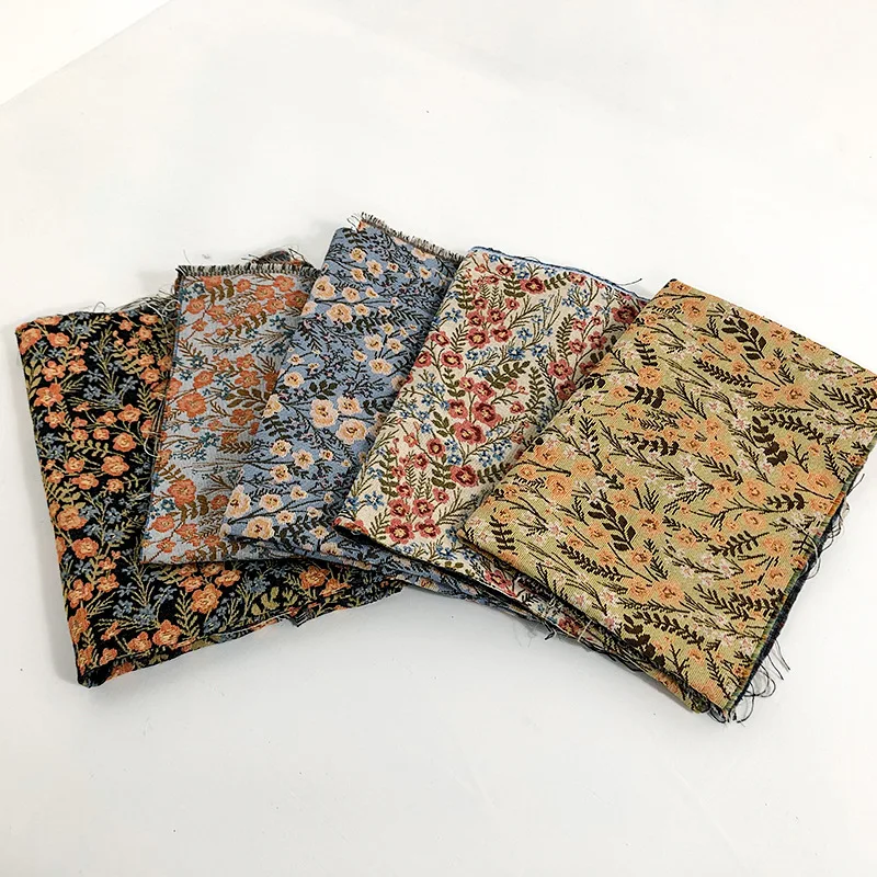 Polyester-Cotton Yarn-Dyed Jacquard Bucolic Small Broken Flowers Retro Style Luggage Clothing Fabric