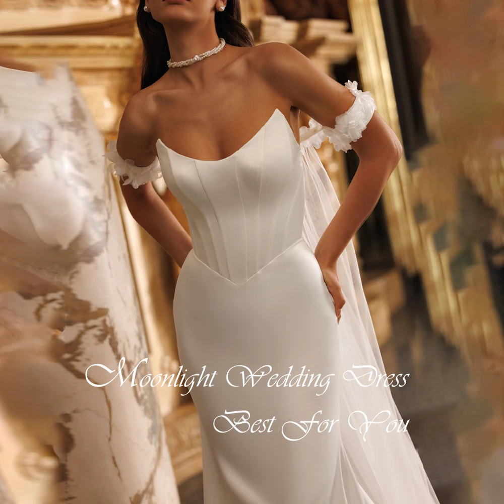 Elegant Boat-Neck Mermaid Wedding Dress Women Sleeveless Flowers Satin High Side Split Open Back Vestidos De Novia Customized