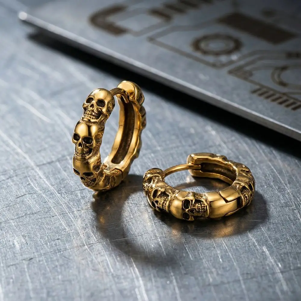 Retro Copper Skull Hoop Earrings Silver Creative Gothic Ear Buckles Skeleton Design Personalized Punk Earrings Fashion