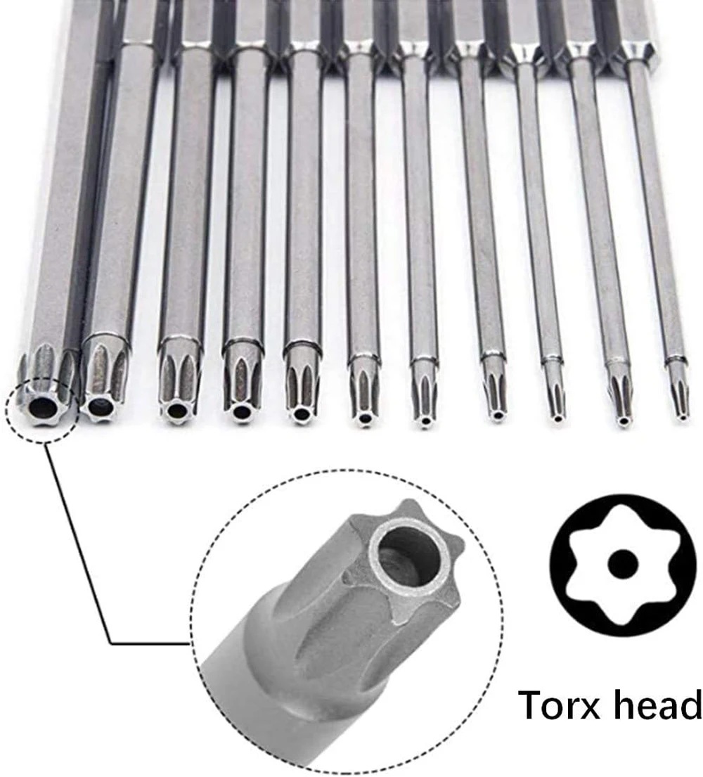 Torx-Schraubendreher-Bohrer-Set mit Sechskantschaft, 4 Zoll Länge, S2-Stahl, Torx-Schraubendreher-Bit-Set, 11/12-teilig, Torx-Kopf, 1/4 Zoll – Detail 3