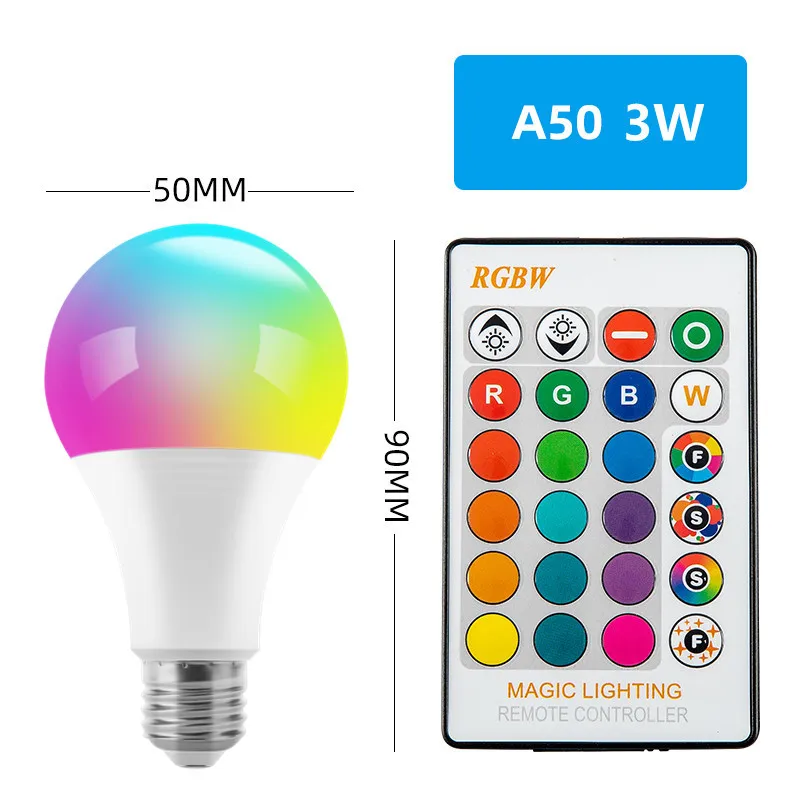 16 Colors RGB Bulb LED Multicolor Bulb E27 Base 220V Household Lighting Dimmable 24 Key Remote Control Atmosphere Neon Light