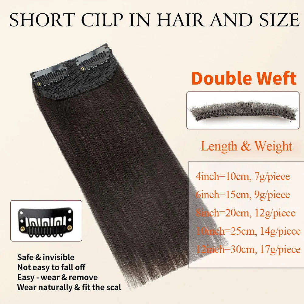 YWUEXT وصلات شعر قصيرة بمشبك في شعر بشري حقيقي مشبك قصير صغير في قطعة الشعر للنساء إضافة حجم أو تسليط الضوء على 10-30 سنتيمتر