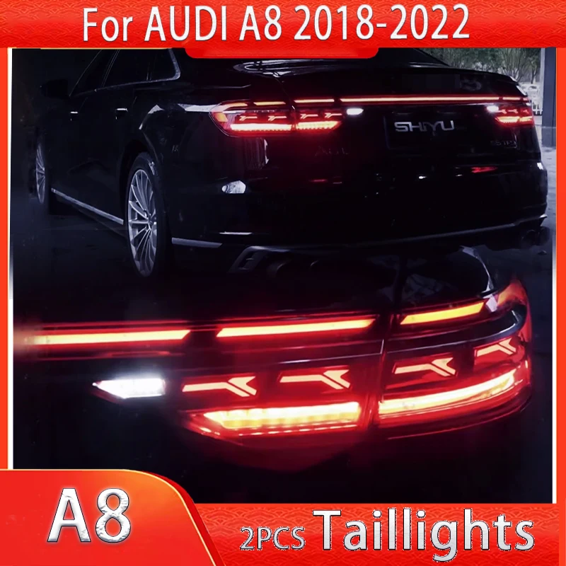 Auto Taillamps for Audi A8 2018 2019 2020 -2022 Taillights LED with Rear Lights Middle Light Bar Back Turn Signal Lamp Assembly