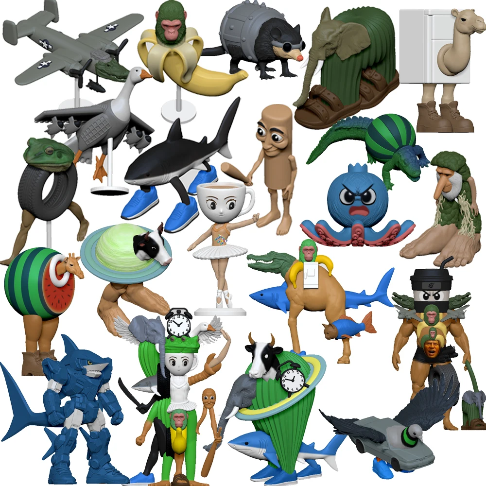 Italiano Brainrot Tung Tung Tung Sahur Bastone di legno Figura Building Blocks 3D Stampato Giocattolo Squalo AI Fusion Mostro Decor Regalo A039