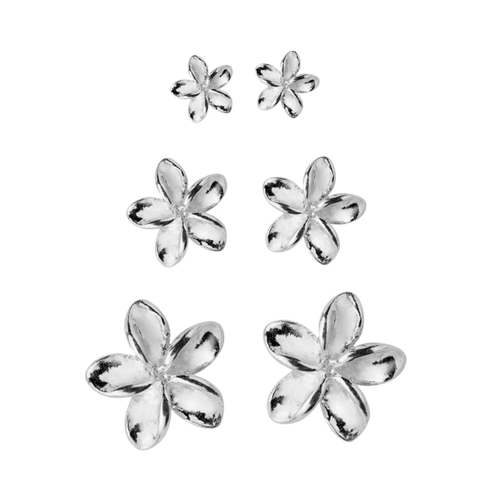 

3 Pairs Flower Earrings Jewelry Silver for Girls Women Dangle The Flowers Shaped