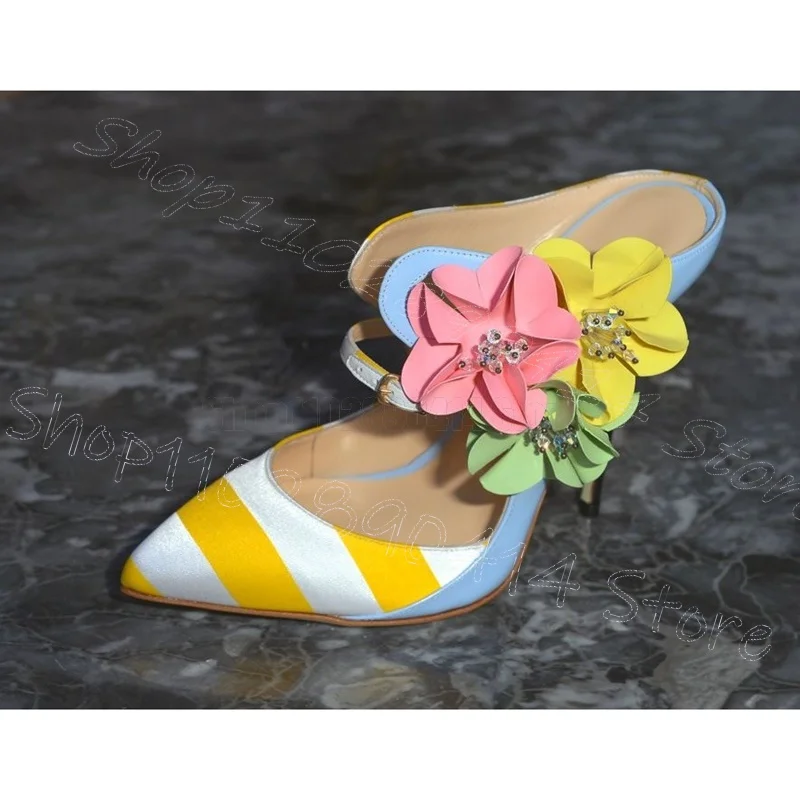 

Colorful Appliques Stripe Design Pointed Toe Slippers Slip On Women Shoes Thin High Heels Party Dating 2026 Zapatos Para Mujere