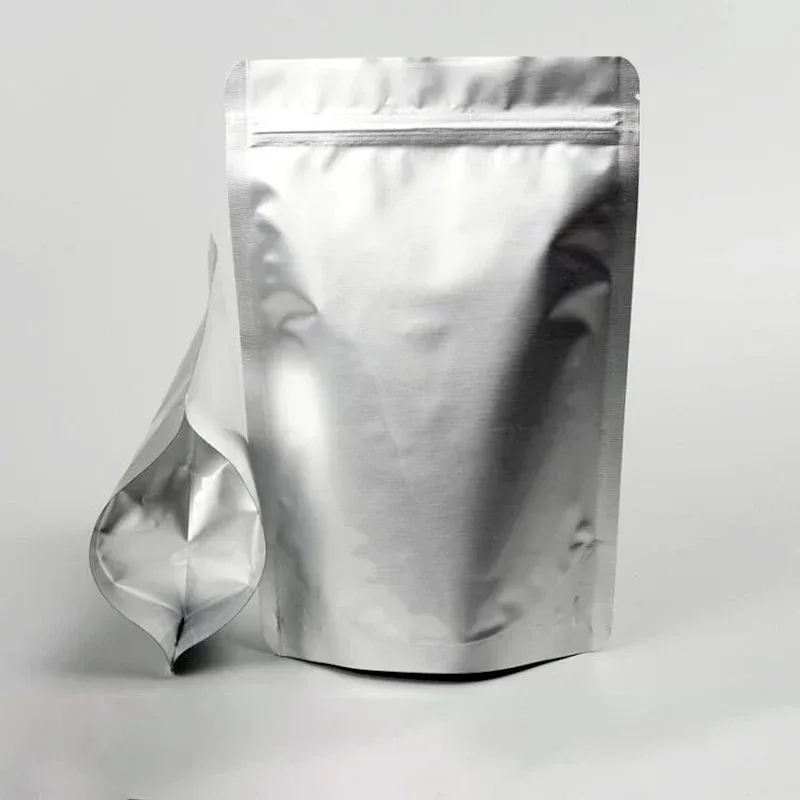 10/50Pcs Silver Zip Lock Pure Mylar Foil Stand Up Bag Self Seal Reusable Resealable Tear Notch Doypack Food Storage Pack Pouches