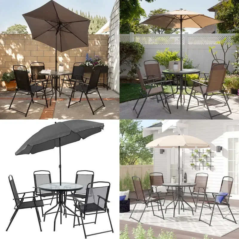 6 Piece Outdoor Patio Furniture Set with Dining Table for Garden Yard Deck Lawn Conversation Seating Arrangement Weather