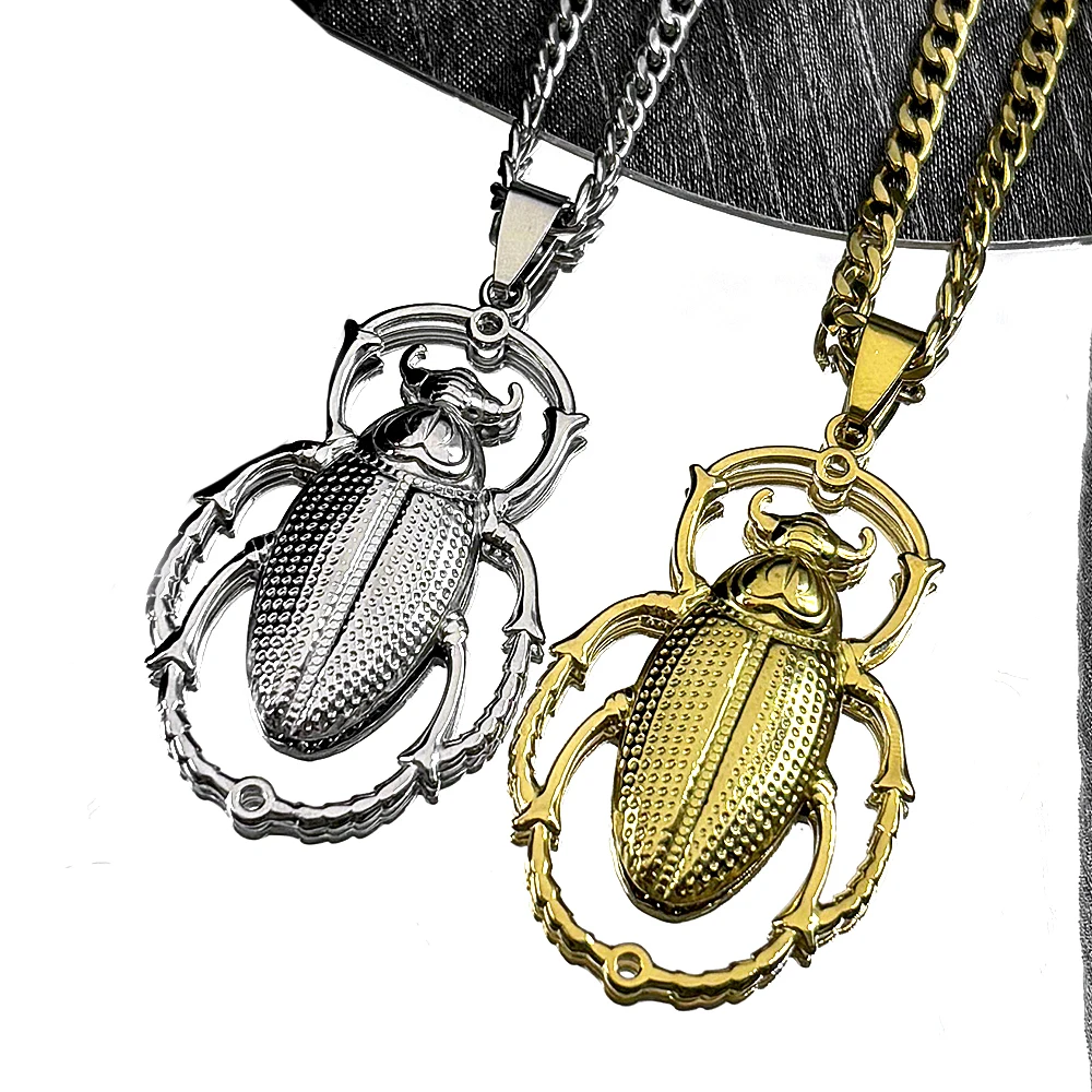 Big Scarab Beetle Pendant Necklace for Women Men Stainless Steel Gold Color Animal Insect Egyptian Chain Necklaces Gift Jewelry