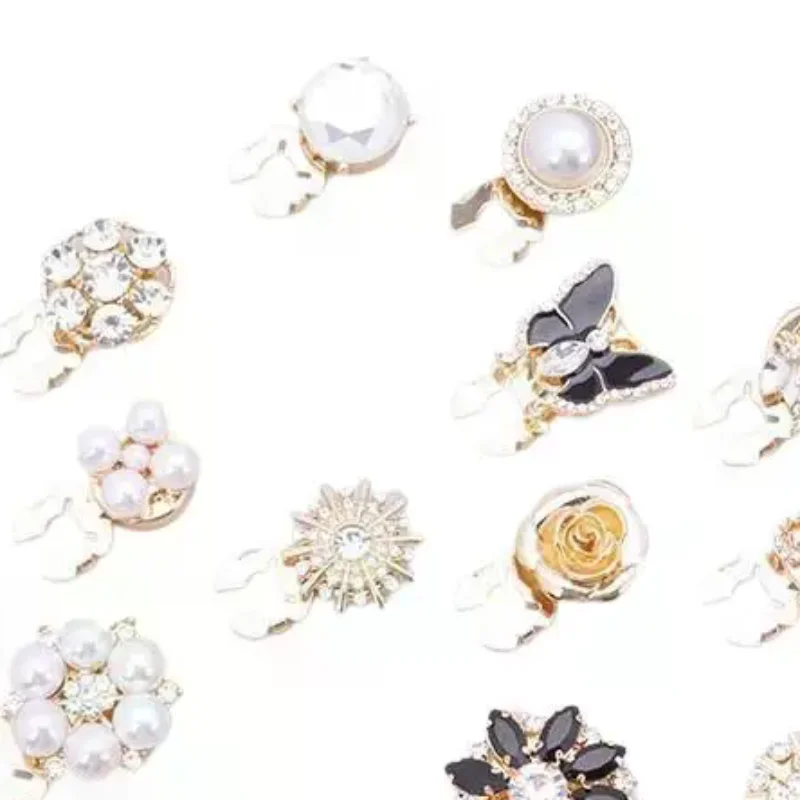 Crystal Pearl Button Covers Detachable Clip-On Shirt Coat Decorative Buttons Sewing Button For DIY Blouses Clothing Women Men