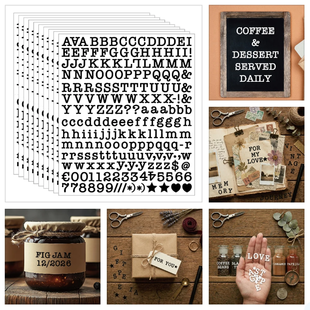 12Sheets/set 0.5inch 26 Alphabet Planner Stickers Waterproof Black White Number Sticker For Cafe Menu Kitchen Storage Tank Label