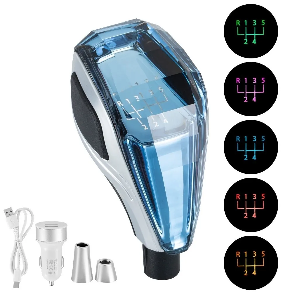 Universal Gear Shift Knob Manual Transmission Multicolor LED Crystal Shift Knob Illuminated Type-C Seven Color Thread Handle
