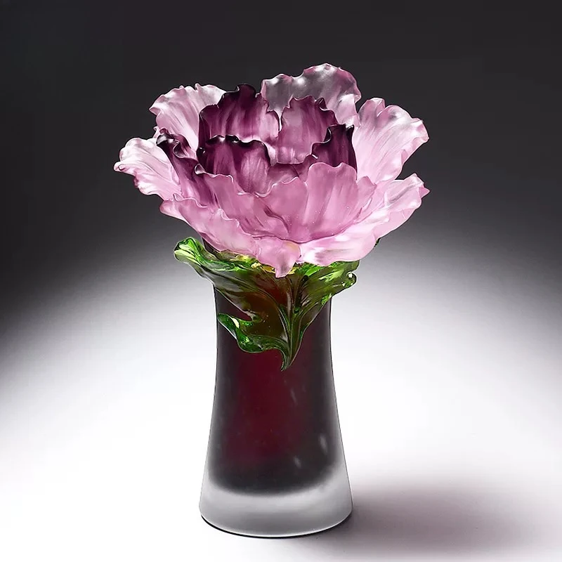 Ancient glazed peony vase living room creative decoration, flower arrangement ornament