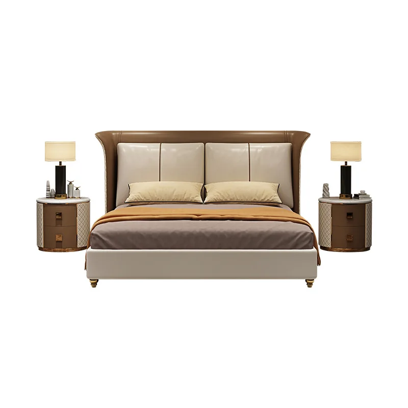 

Stainless steel light luxury high-end leather bed Children's b ed Master bedroom wedding Modern simple double be d