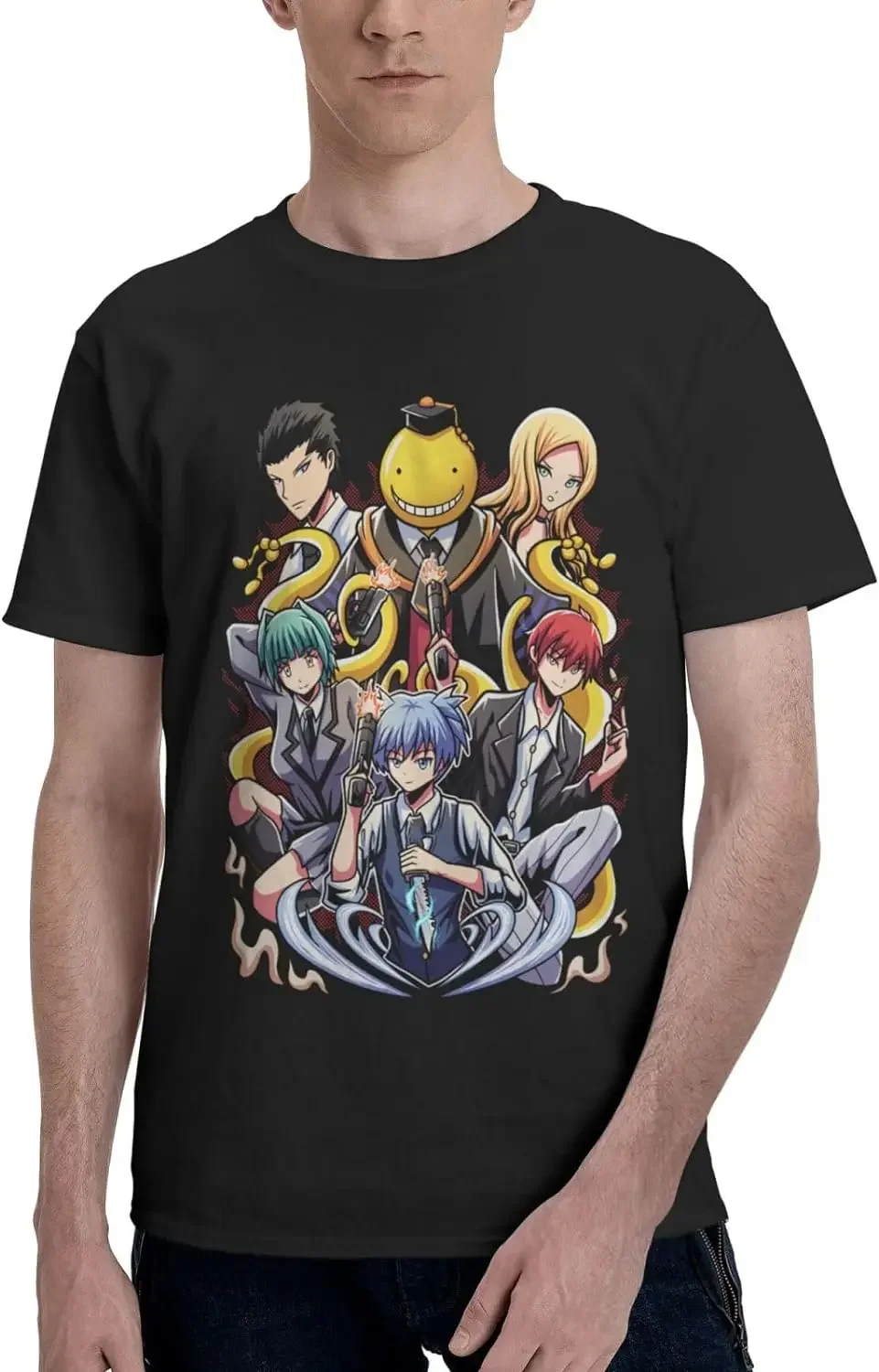 Anime Assassination Classroom T Shirt Mens Summer Manga Round Neck T-Shirts Casual Short Sleeves Tee