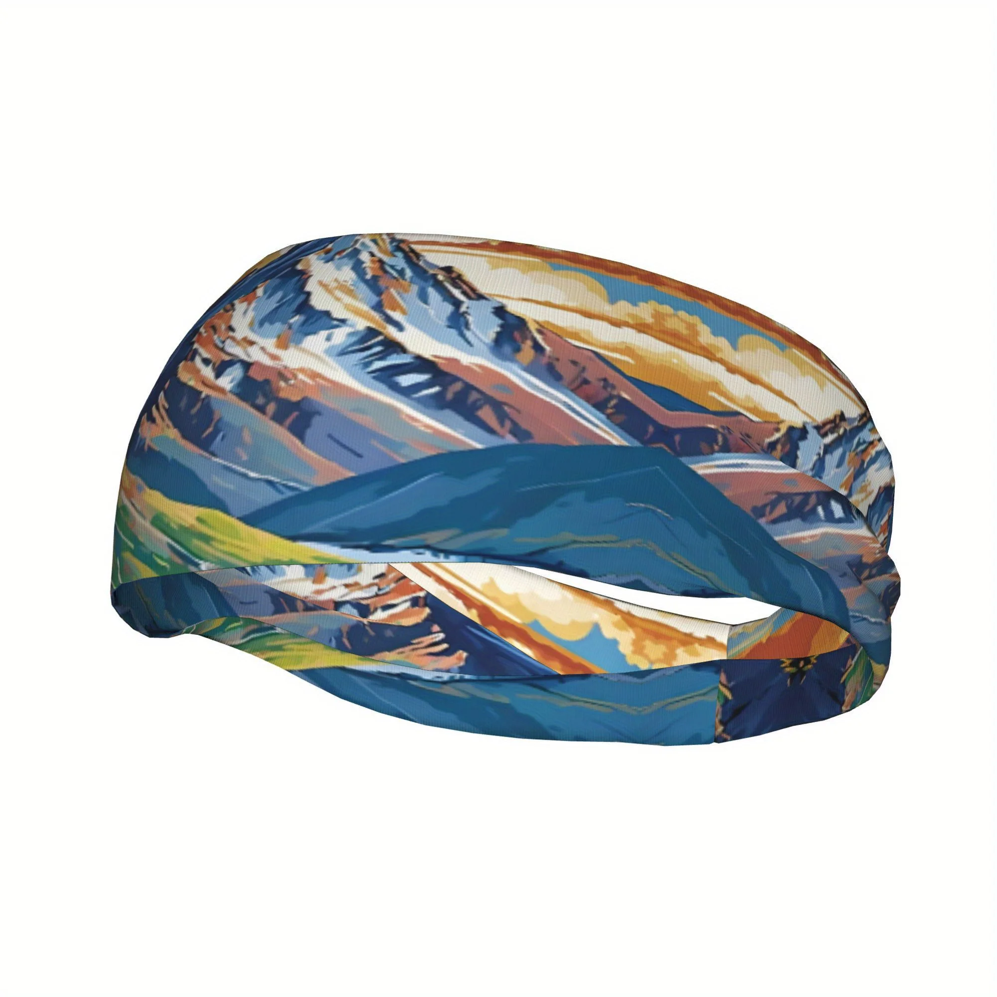 

Яркая спортивная повязка на голову с принтом горного пейзажа, геометрическим узором, разноцветным дизайном, влагоотводящая, нескользящая, для занятий спортом