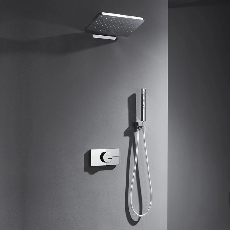 FARRETE luxury brass concealed built-in thermostatic shower trim system hidden built-in wall-mounted waterfall top shower head