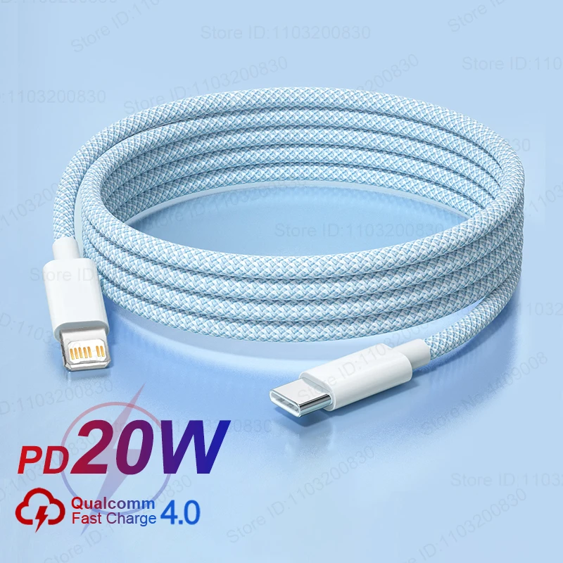 20W Fast Charging Cables For Apple iPhone 14 11 12 13 Pro Max Plus Mini XS XR Colorful Woven Data USB C Cable Phone Accessories