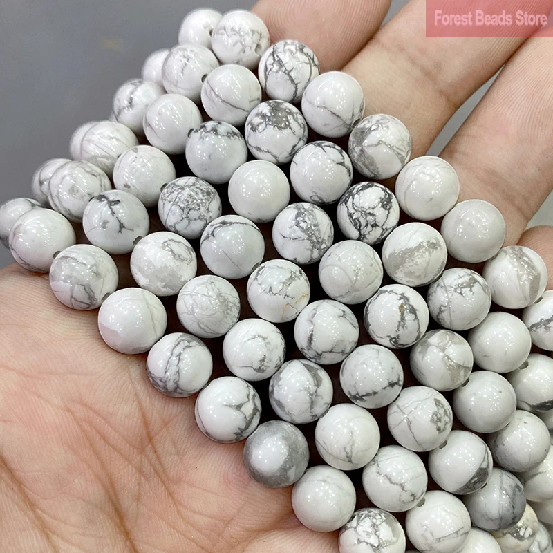 Smooth White Howlite Turquoises Natural Stone Loose Beads DIY Bracelet Necklace Charm for Jewelry Making 15