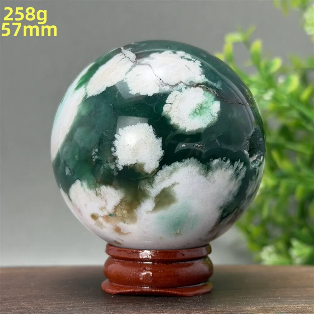 Natural Green Cherry Blossom Stone Agate Crystal Ball Cures Aura Witchcraft Divination Garden Aquarium Home Decoration Holiday G