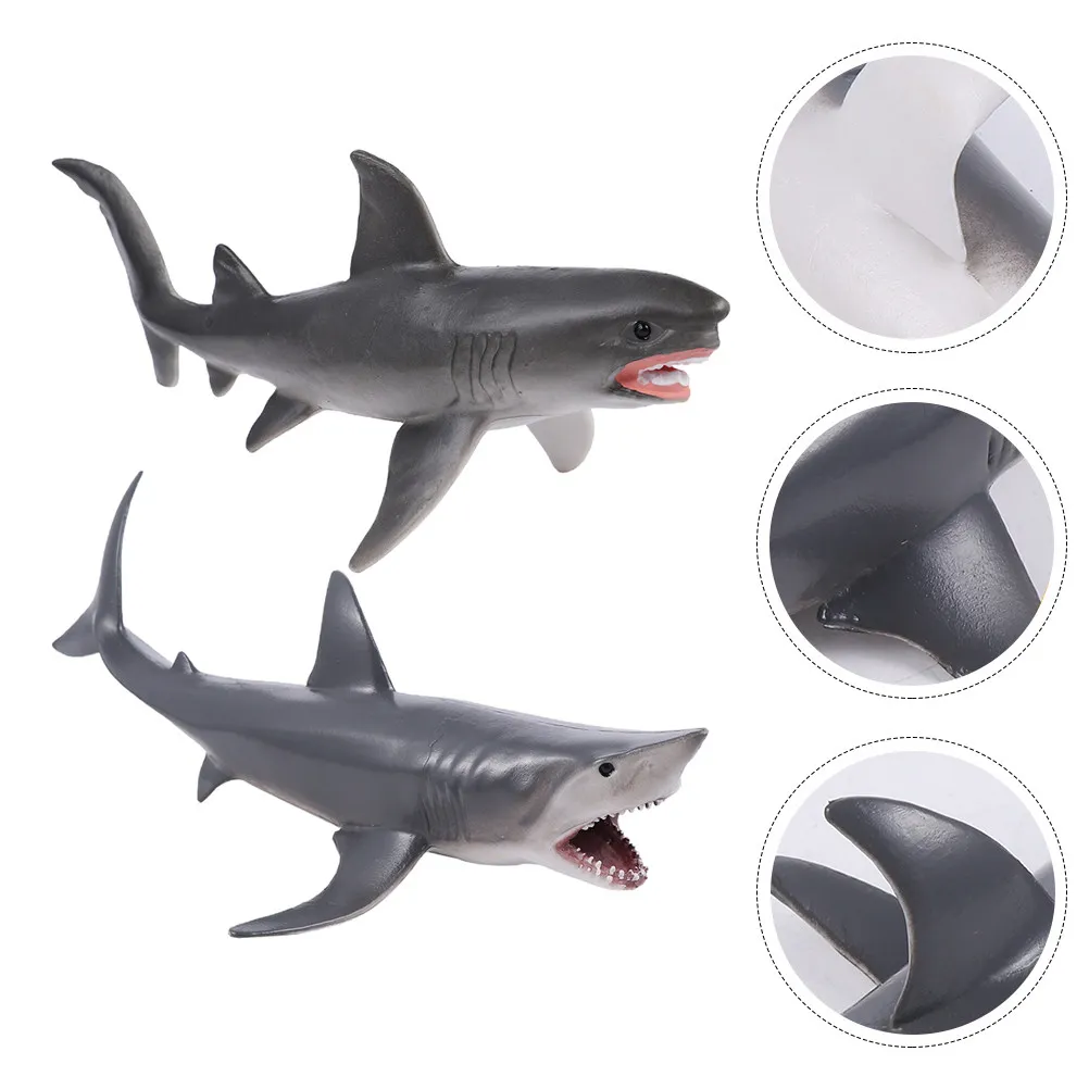 2Pcs Simulation Shark Animals Realistic Marine Life Teaching Educational Plastic Marine Creature Prop for Kids Photography
