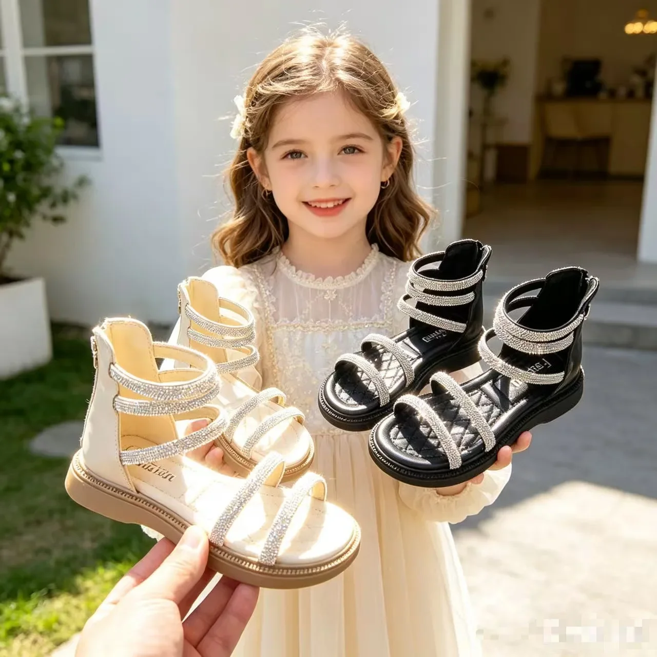 2026 New Girl Sandals Summer Fashion Kids Baby Girls Bling Rhinestone Princess Single Sandals For Little Big Girl's Shoes