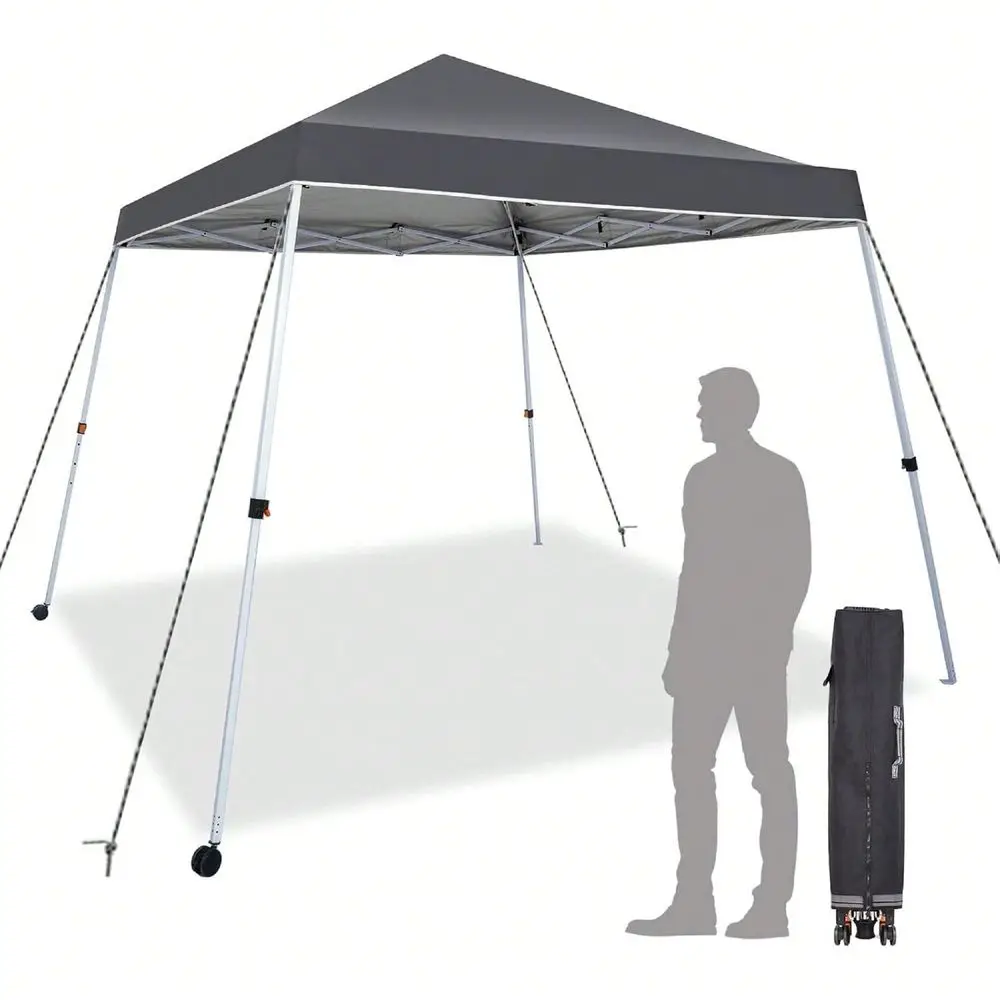 

Ft Pop Canopy Tent One Button Easy Pop Outdoor Instant Folding Slant Leg Canopy With 2 Wheels And Deluxe Carry BagDark Gr