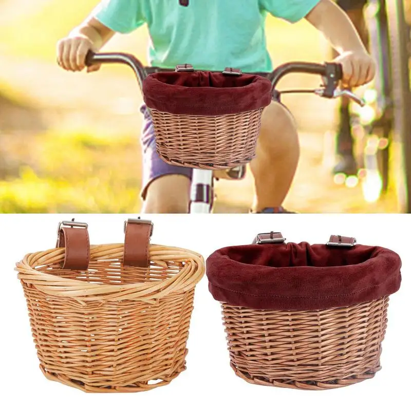 

Bicycle Front Wicker Woven Basket for Kids Bike Scooter Handmade Waterproof Durable Storage Basket Detachable Baggage Bags