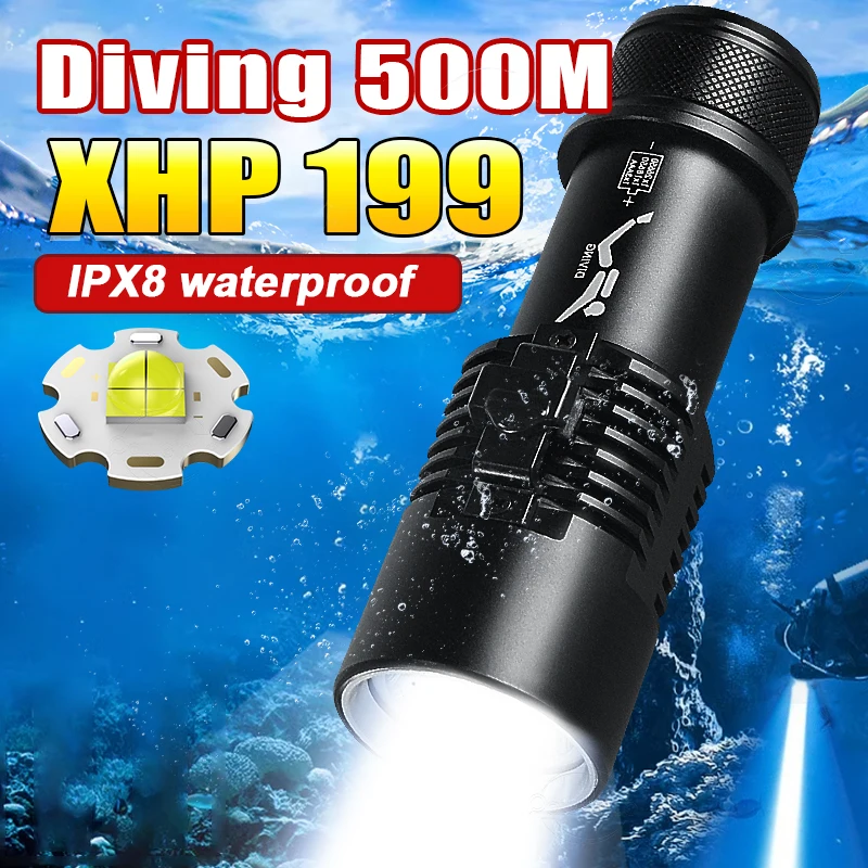 Upgraded XHP199/XHP20 Professional Scuba Diving Flashlight Underwater Lantern Powerful Diving Torch IPX8 Waterproof Dive Light