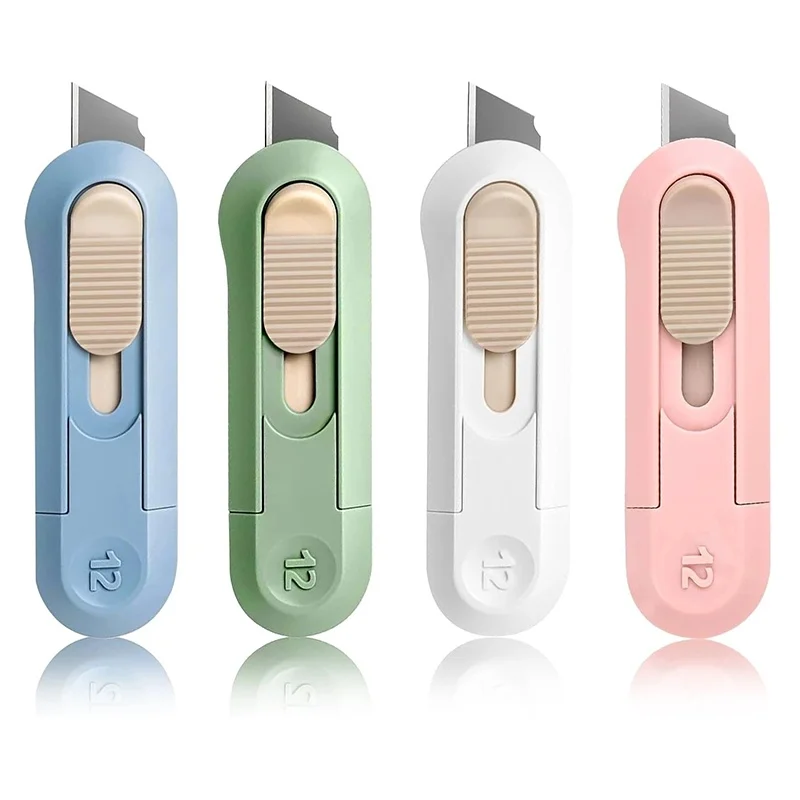 4 Colors Portable Mini Paper Cutter High Quality Artwork Knife Automatic Rebound Box Opener Pocket Cutter For Home Office Tool