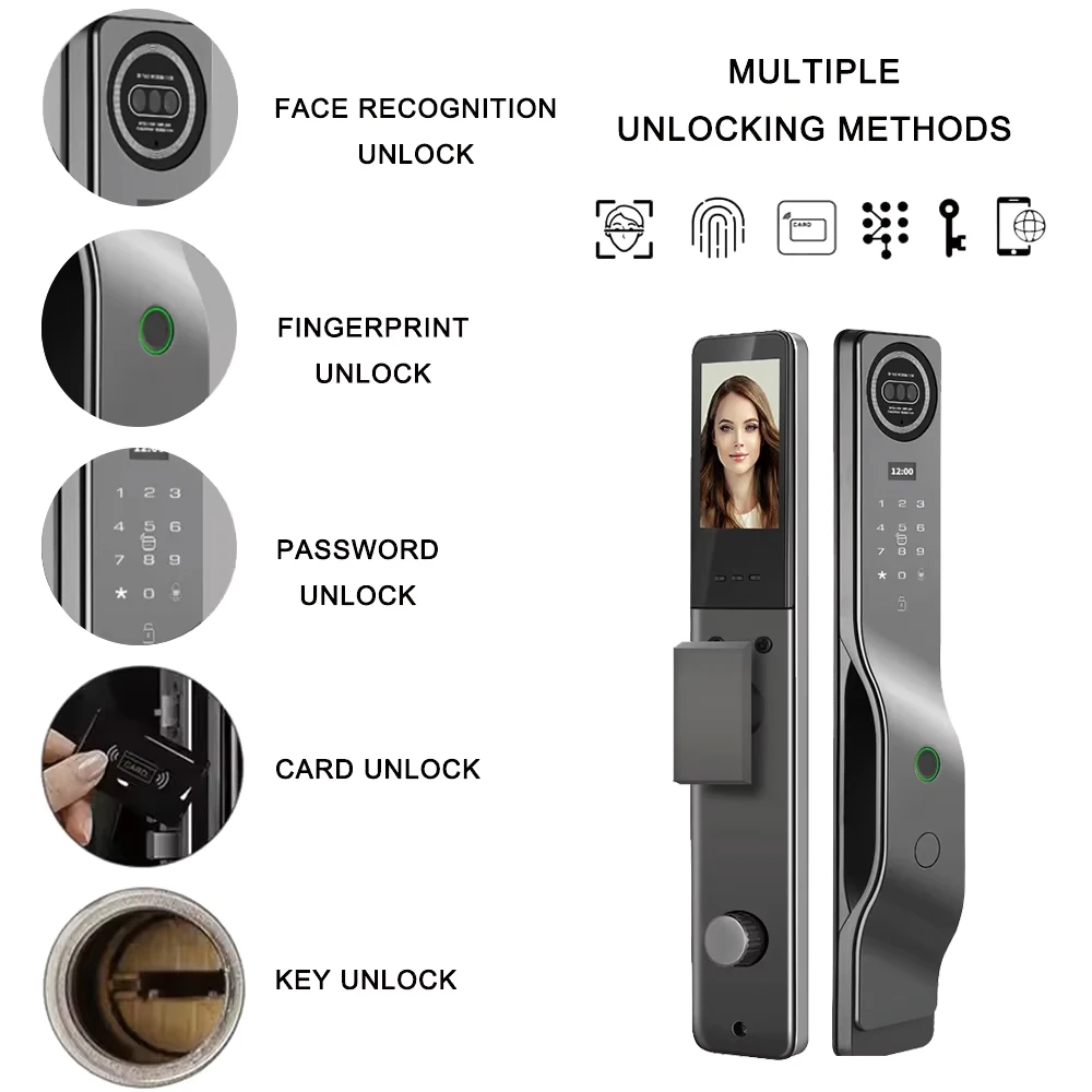 TYSH Automatic Electronic Fingerprint Biometric Lock Wifi Smart Lock Tuya 3d Face Recognition Digital Door Lock With Camera