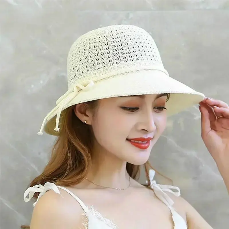 Summer Braided Beach Sun Hat For Women Solid Color 6cm Brim Sunshade Visor Hat Outdoor Travel Vacation UV Protection Sunhat