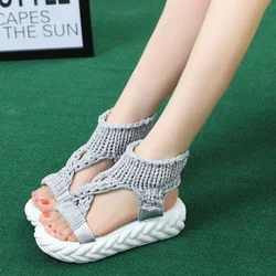 Sandals Women Summer 2024 Women Fashion Sexy Beach Wear Flat Shoes Solid Color Braided Knit  Cutout Platform Sandals