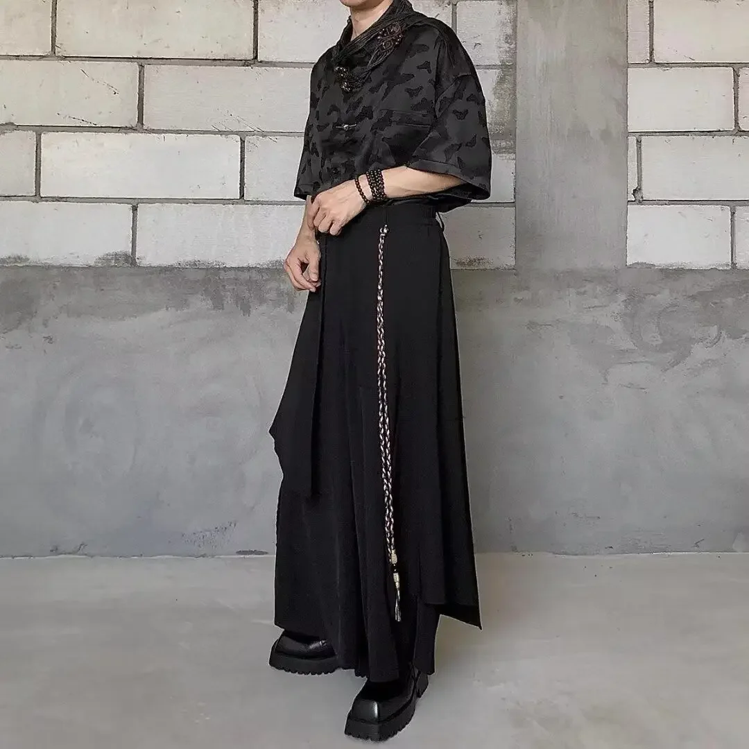 

Уникальный дизайн YY, японские брюки хакама, унисекс, Harajuku, авангардный стиль, Y2K, черная уличная одежда, широкие мешковатые брюки