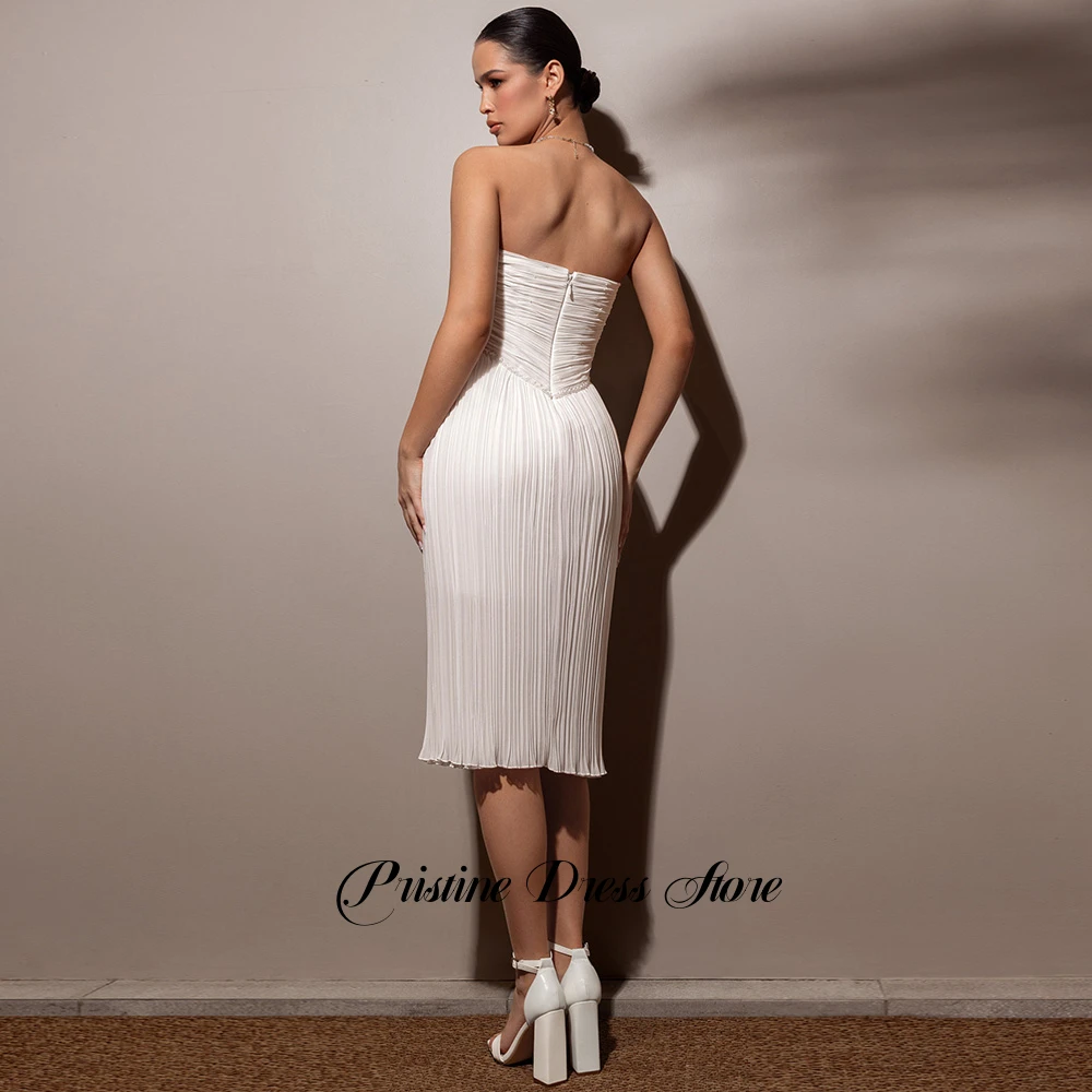 Charmante robe de mariée courte en mousseline de soie pour femmes, longueur thé, plis, fermeture éclair au dos, Sexy, chérie, sans manches, personnalisée